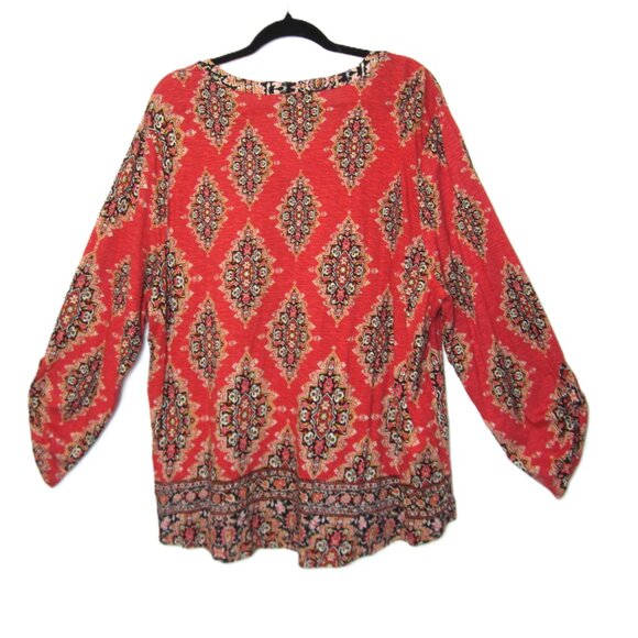 Style & Co Plus 3X Top Womens Colorful Boho Print Roll Tab Sleeve Red Coral - Picture 5 of 6